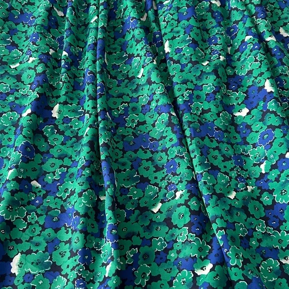 Vintage Leslie Fay Green and Blue Floral Midi Skirt Elasticized Waist Size 8 - Picture 10 of 10